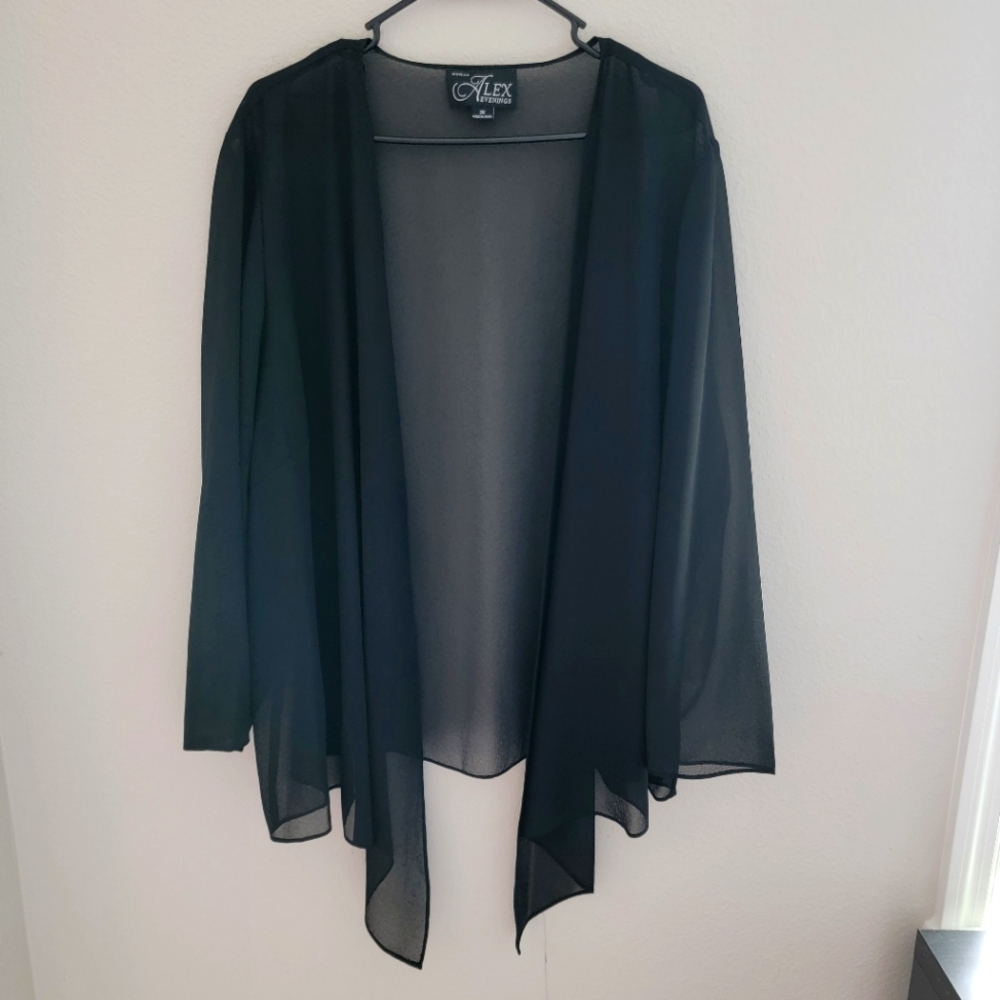 Black Chiffon Sheer Pointed Hem Bolero Jacket Cover Up